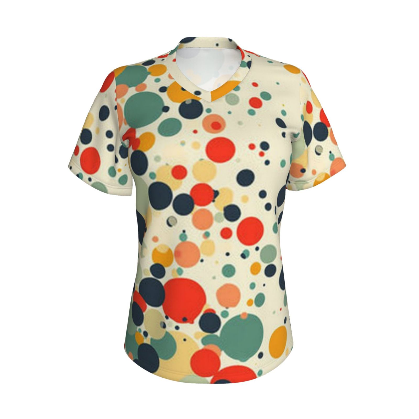 Women's V-neck short-sleeved full-length T-shirt