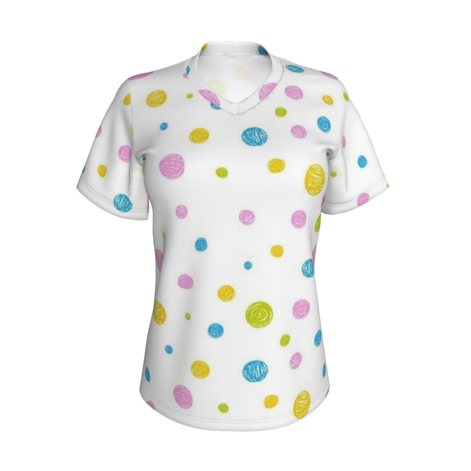 Women's V-neck short-sleeved full-length T-shirt