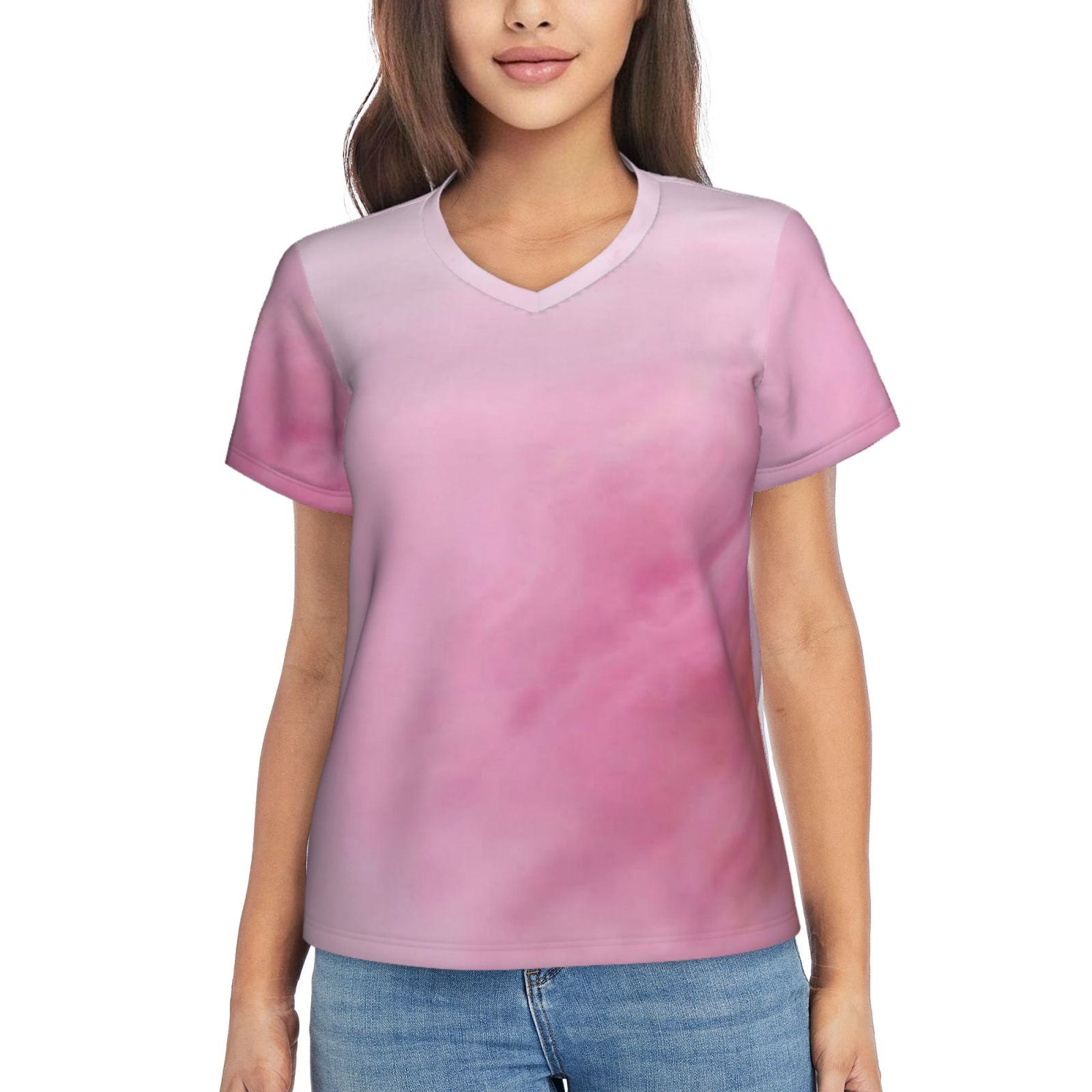 Women's V-neck short-sleeved full-length T-shirt