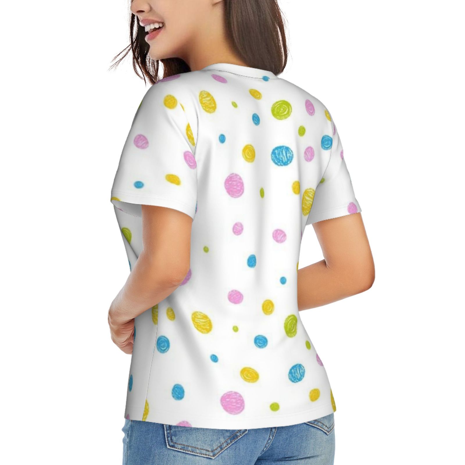 Women's V-neck short-sleeved full-length T-shirt