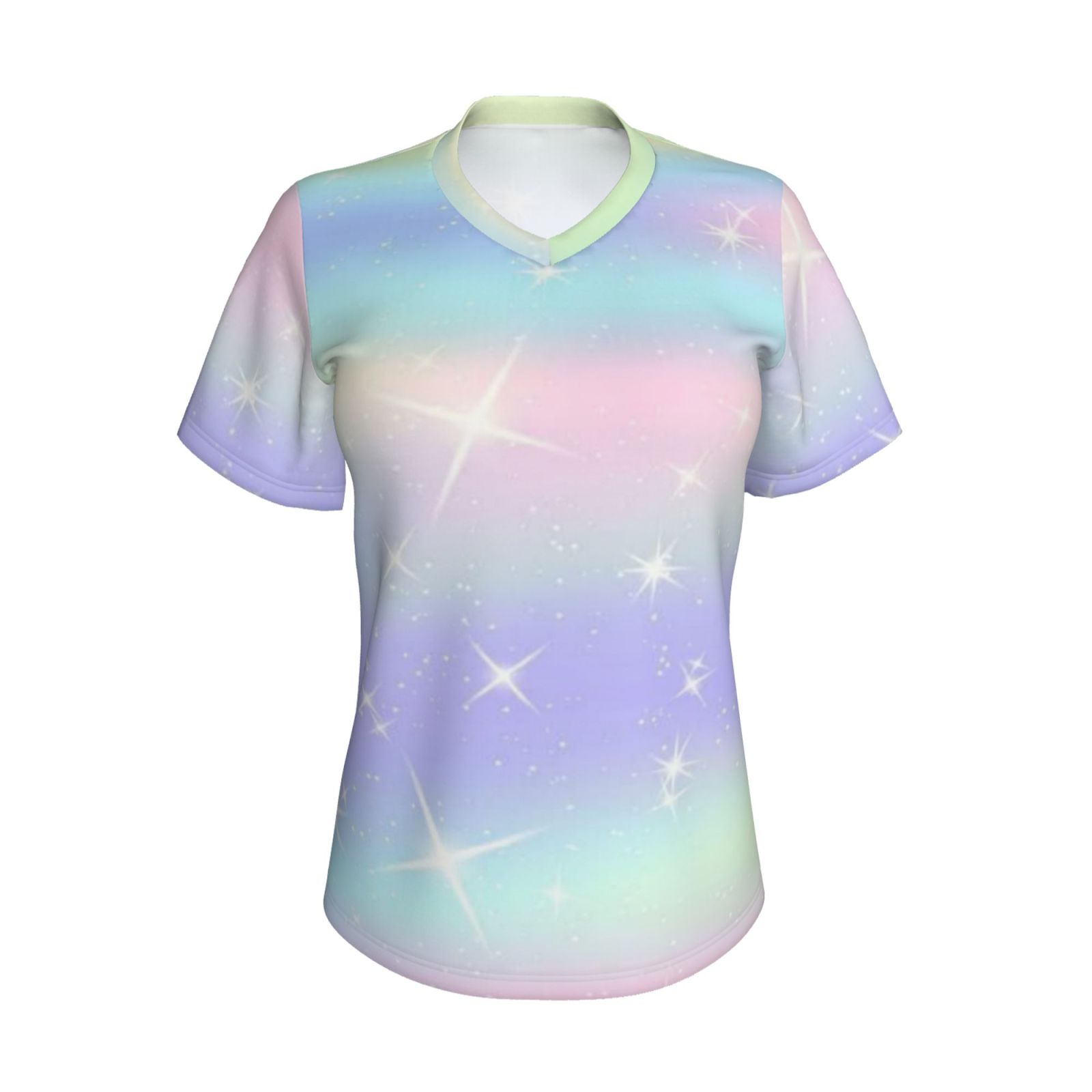 Women's V-neck short-sleeved full-length T-shirt
