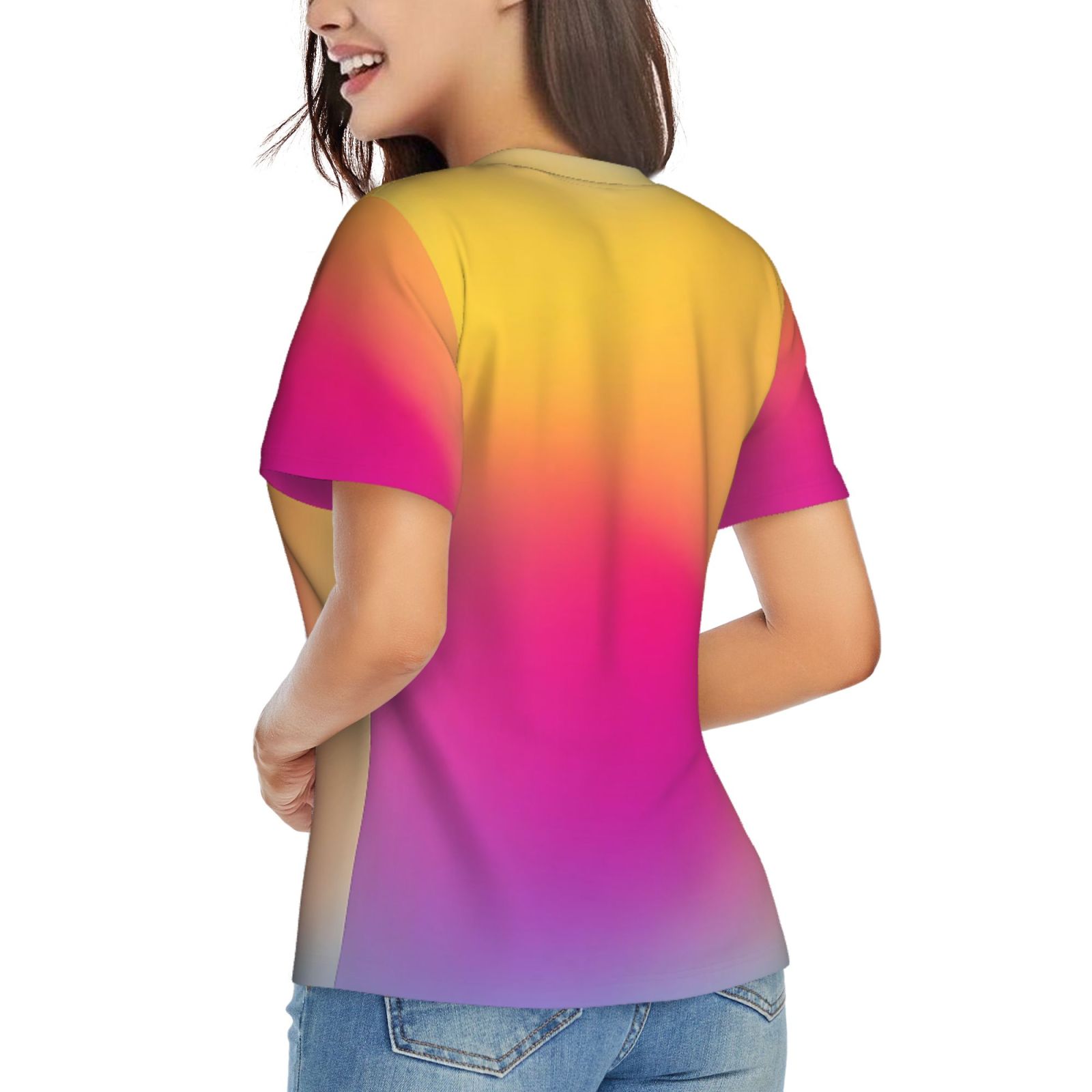 Women's V-neck short-sleeved full-length T-shirt