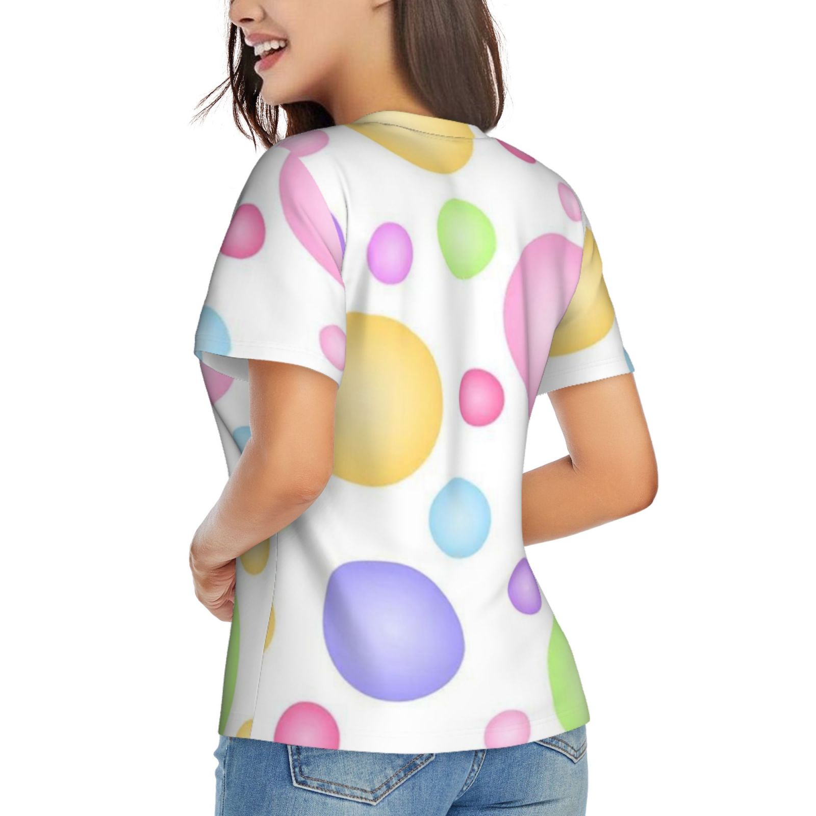 Women's V-neck short-sleeved full-length T-shirt