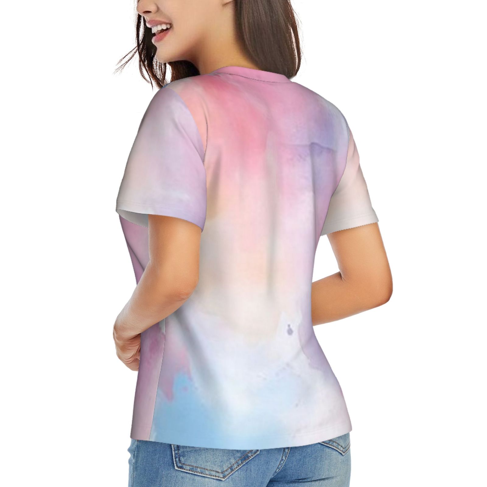 Women's V-neck short-sleeved full-length T-shirt
