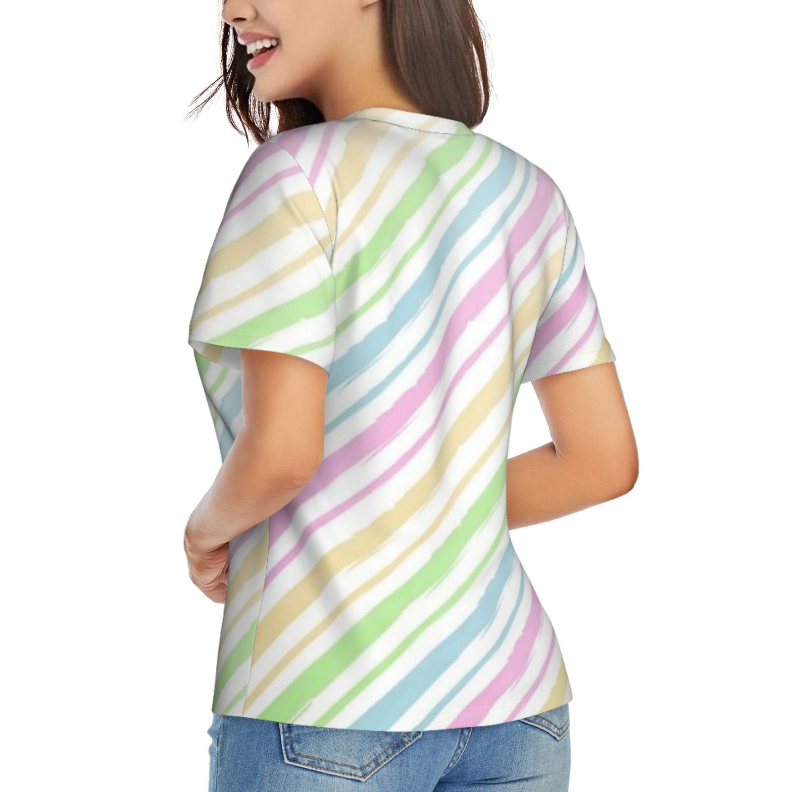 Women's V-neck short-sleeved full-length T-shirt