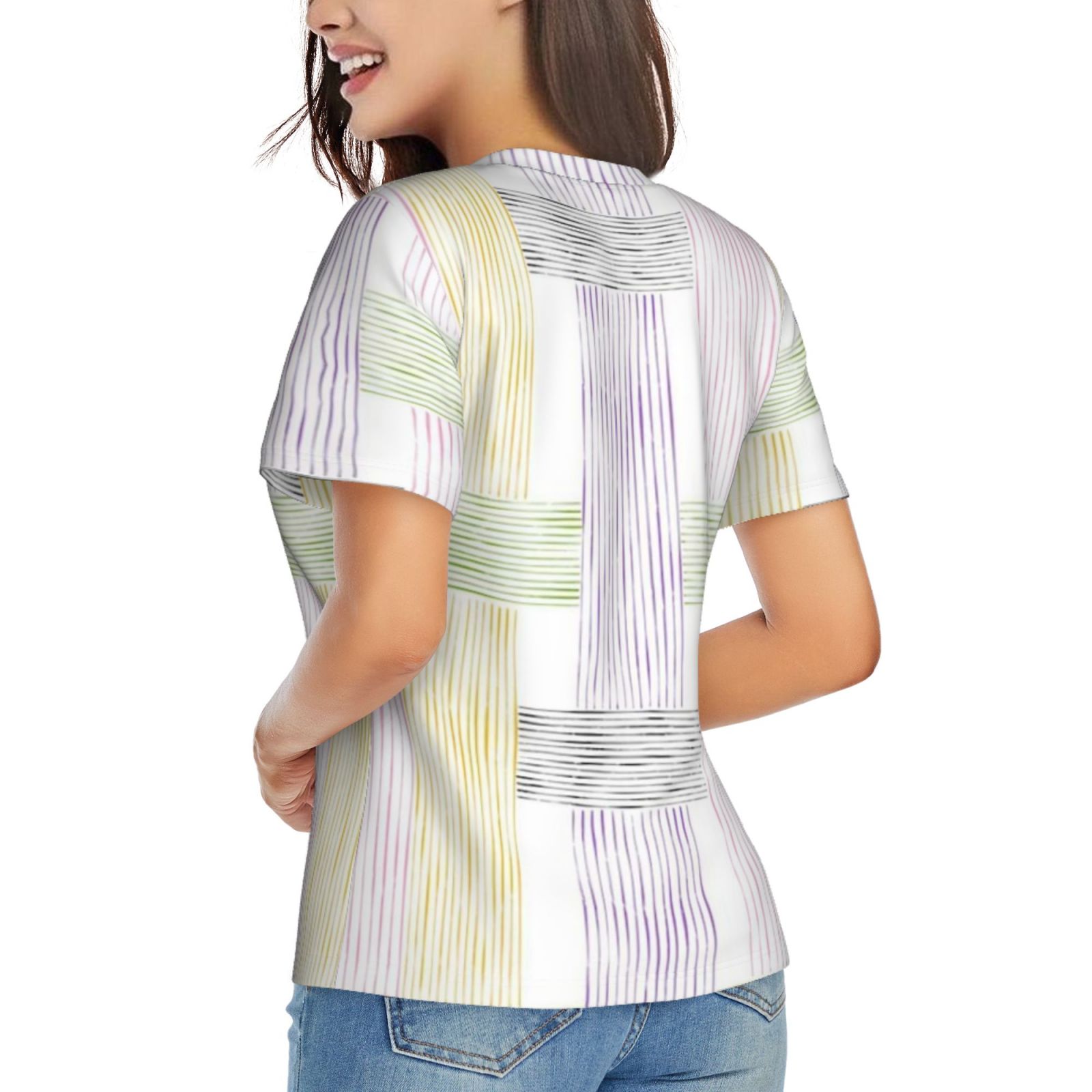 Women's V-neck short-sleeved full-length T-shirt