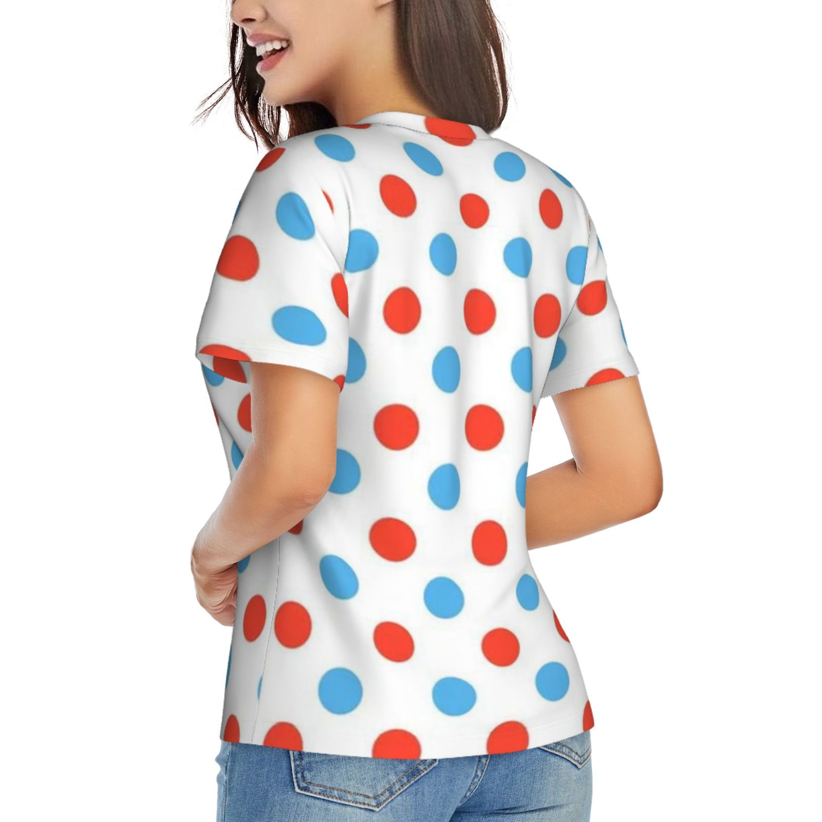 Women's V-neck short-sleeved full-length T-shirt