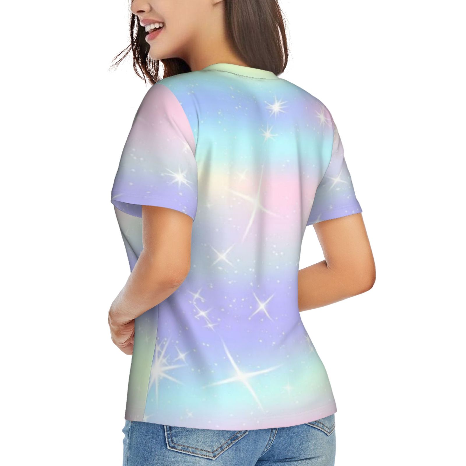Women's V-neck short-sleeved full-length T-shirt