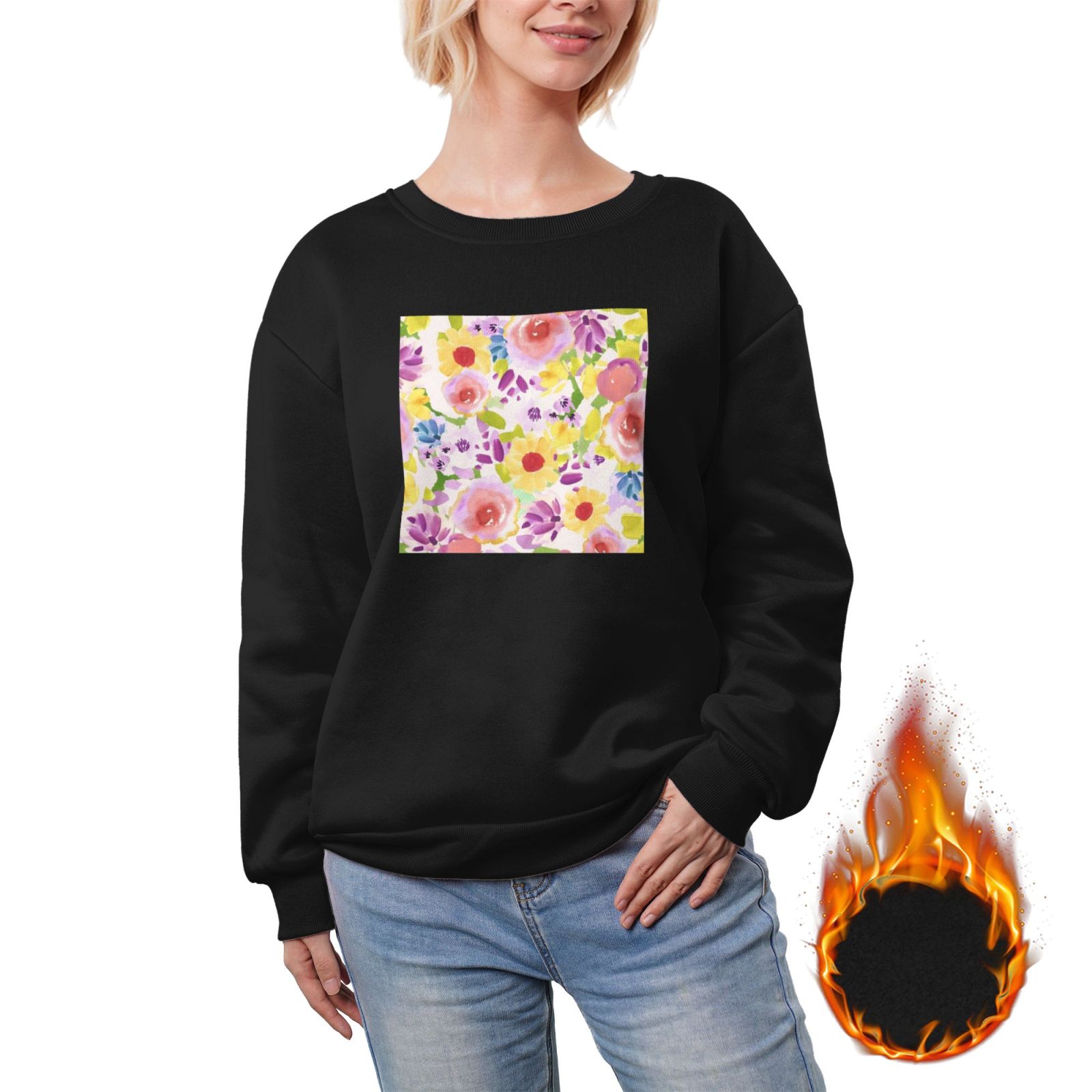 Women's fleece-lined crew neck sweatshirt