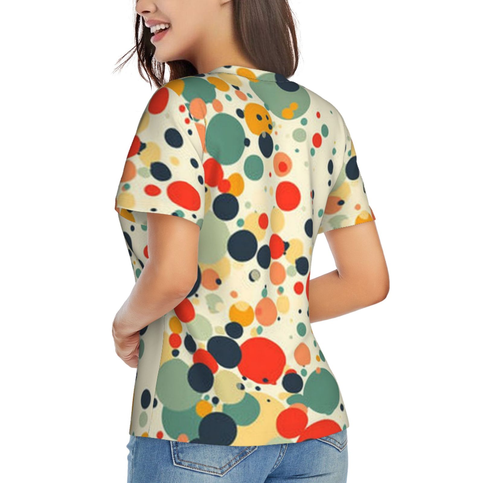 Women's V-neck short-sleeved full-length T-shirt