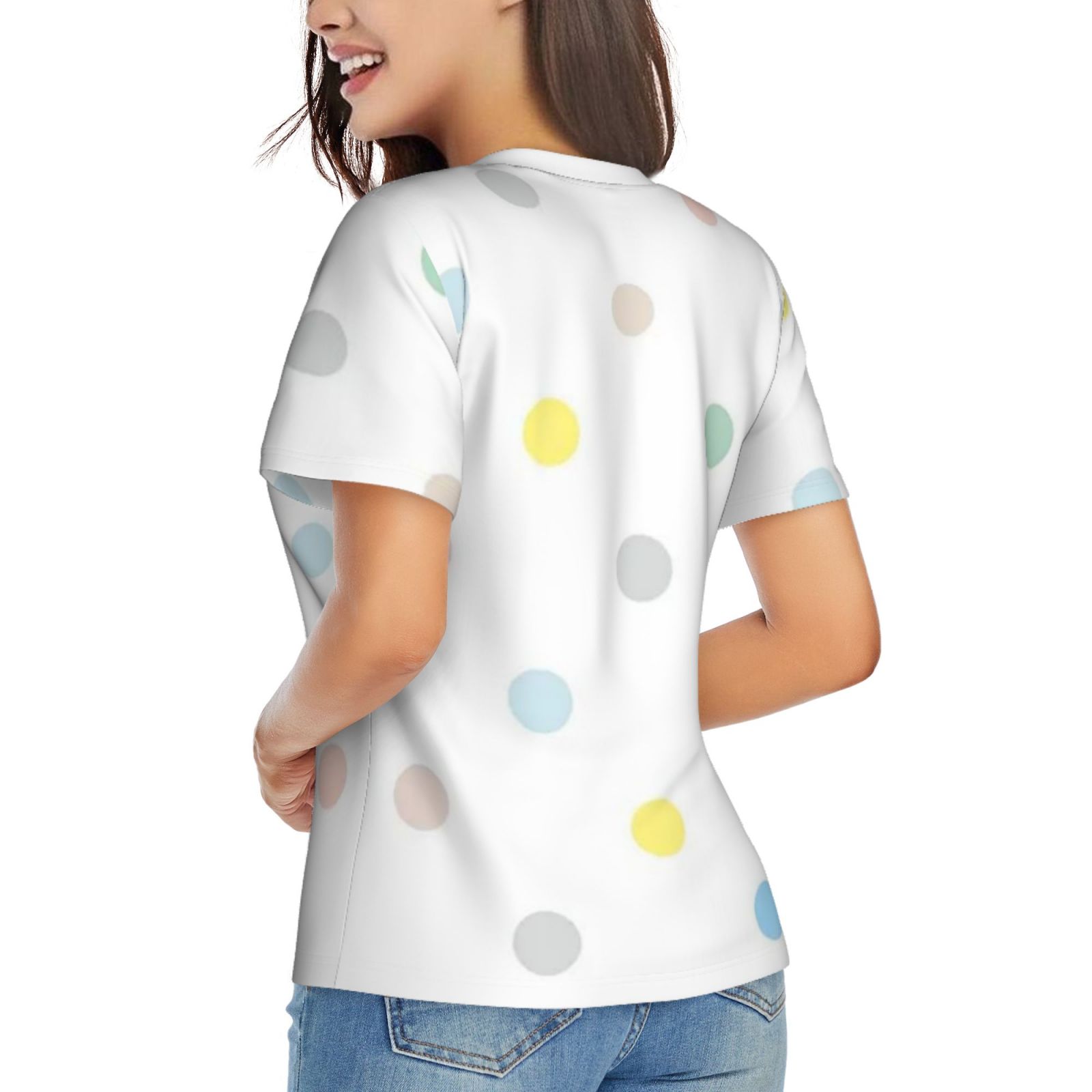 Women's V-neck short-sleeved full-length T-shirt